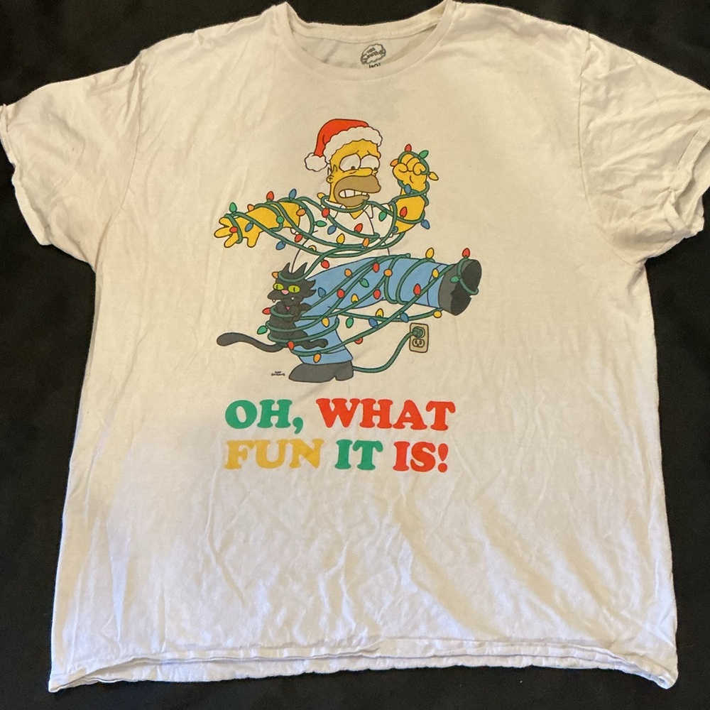 The Simpsons Homer Simpsons " Oh What Fun It Is" Christmas T-Shirt XL White